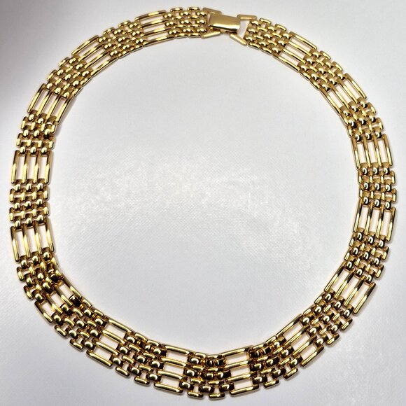 Napier Signed Designer Vintage Gold Plated Panther Link Necklace RARE 1980s - Picture 1 of 8